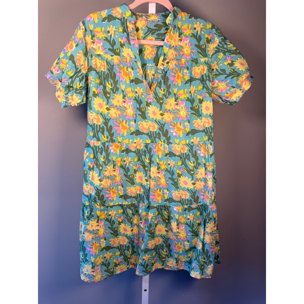 Fitzroy & Willa Floral Tiered Mini Dress Cottagecore Boho Puff Sleeve S - Picture 2 of 10